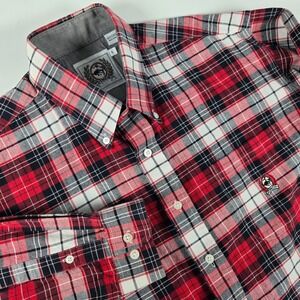 Cinch Mens Red Black White Plaid Long Sleeve Button Down Shirt‎ Size L